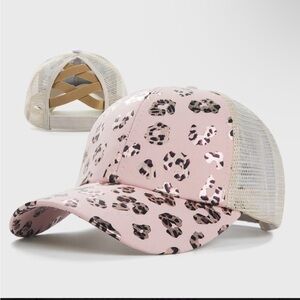 Pink Leopard Pony Tail Hat